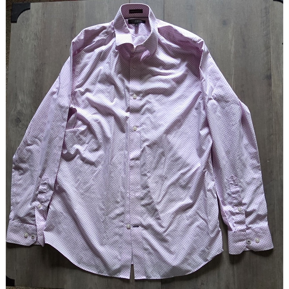 Banana Republic Men M Camden Fit Button-Up Pink W/ Blue Dots Shirt Non-Iron